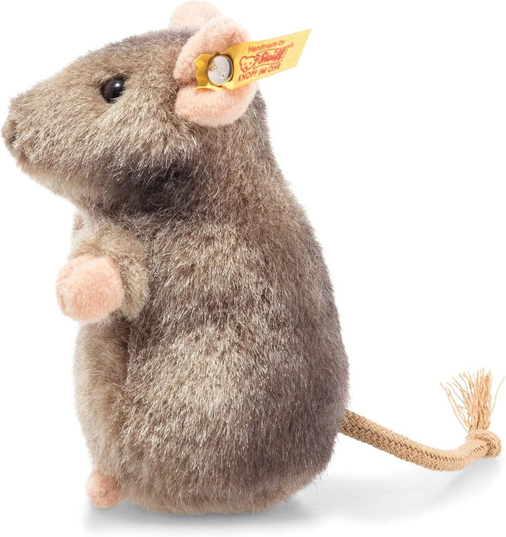 Steiff Piff Maus aufwartend - 10 cm - Kuscheltier für Kinder - Plüschmaus - waschbar - grau (056222)