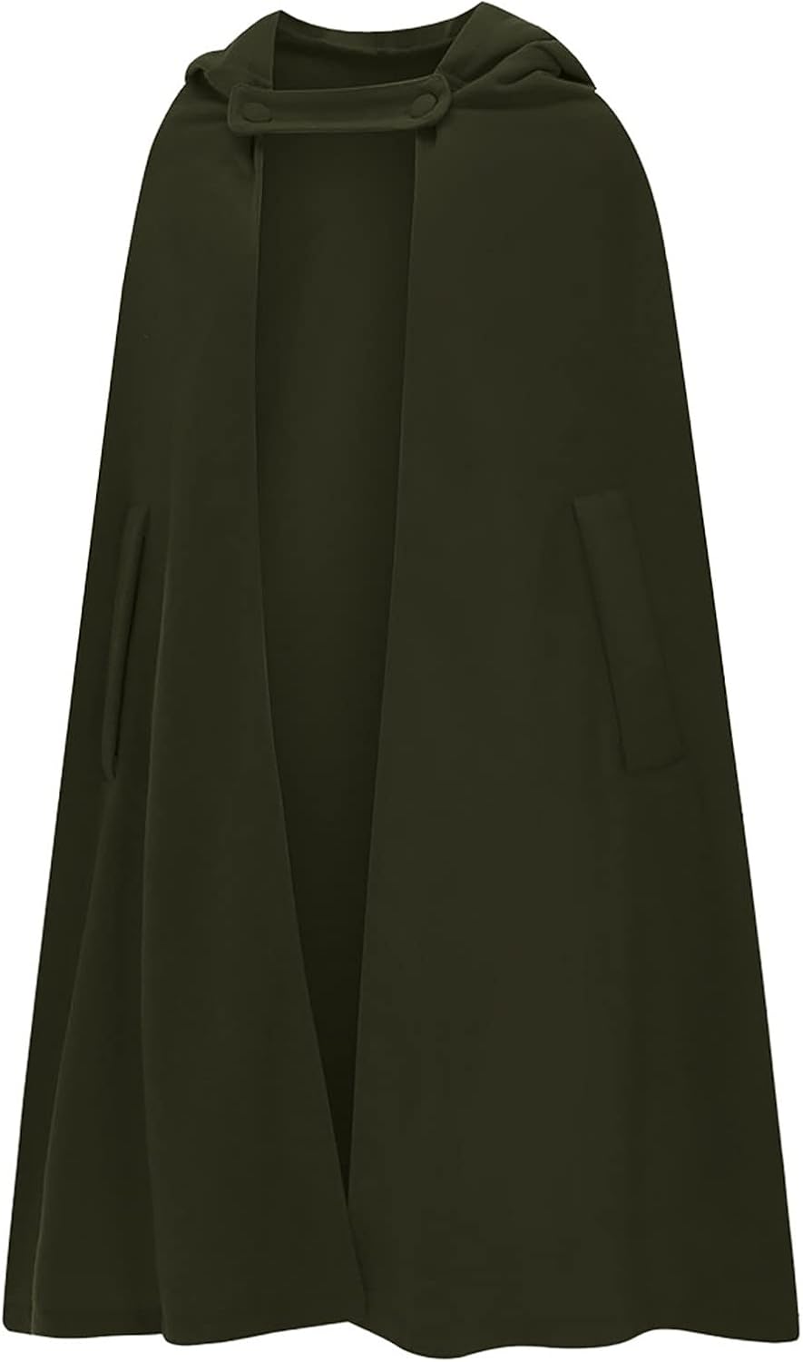 Wollen Umhang mit Kapuze Damen Vintage Einfarbig Poncho Robe Halloween Kostüm Leichte Trenchcoat Win
