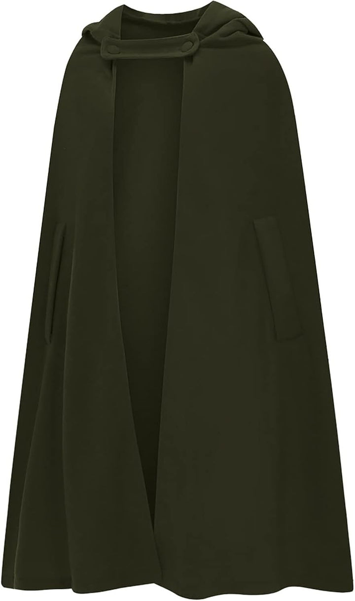 Lange Umhang mit Kapuze DamenVintage Einfarbig Poncho RobeHalloween KostümLeichte TrenchcoatWinddich