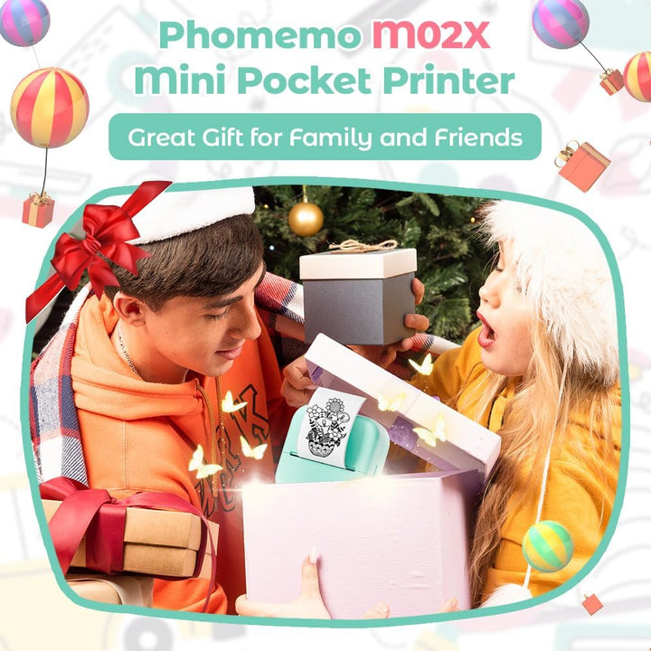 Phomemo M02X Mini Drucker - Sticker Drucker für Handy, Pocket Printer Set, Taschendrucker 203DPI Kle