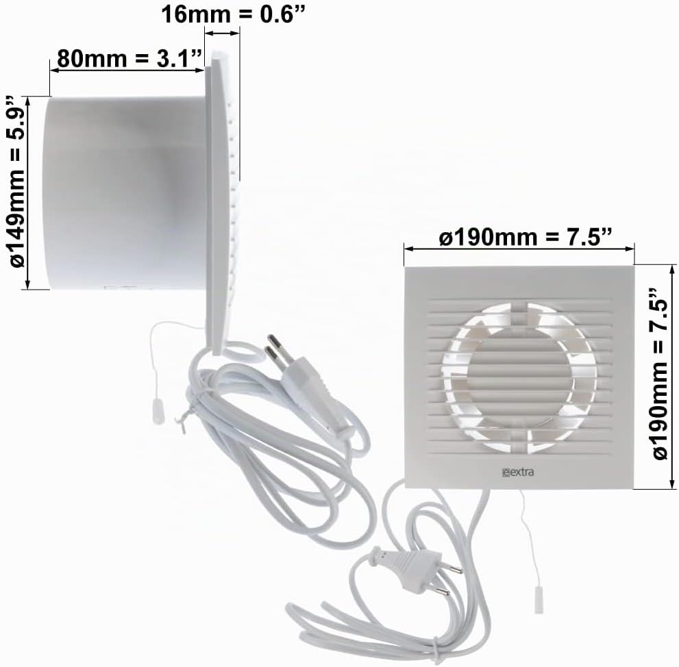 EUROPLAST Ø 150mm Wandventilator Lüfter Abluft Kabel Schalter Ventilator Küche WC Bad - Kunststoff -