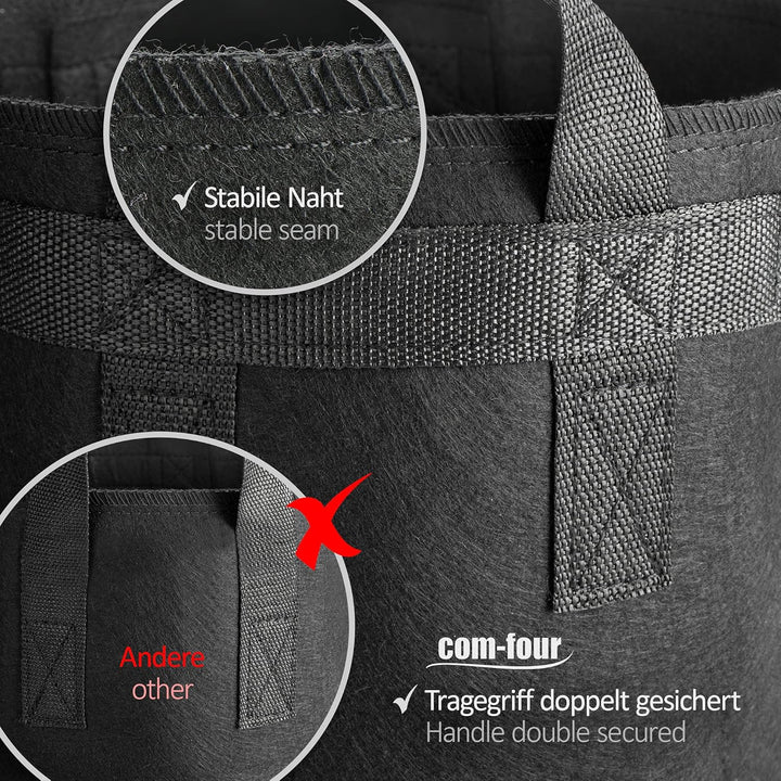 com-four® 5X Pflanzsack je 60 L für Kartoffeln - Tomaten-Kübel mit Griffen - Pflanztasche - Pflanzto