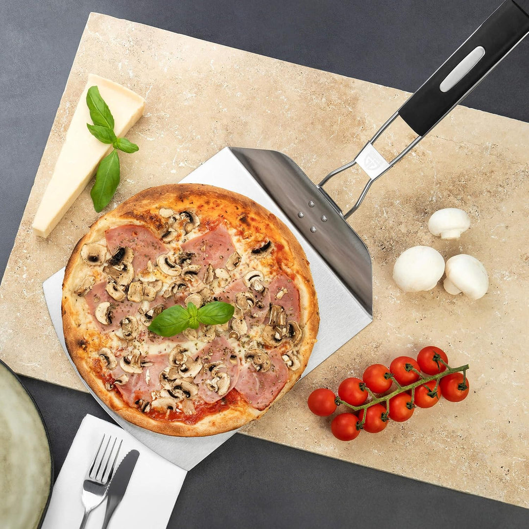 GRÄWE Pizzaschieber mit Pizzaschneider, Pizzaheber und Pizzamesser Set, Küchenhelfer für Pizza, Flam