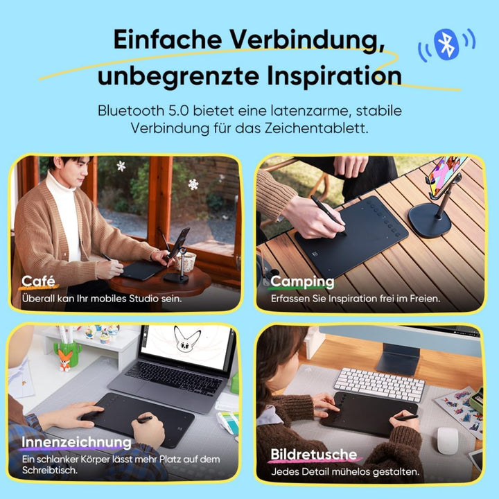 XPPen Deco Mini7W V2 Wireless Grafiktablett 7 Zoll Bluetooth, Stylus EMR 16.384 Druckstufen, Akku 10