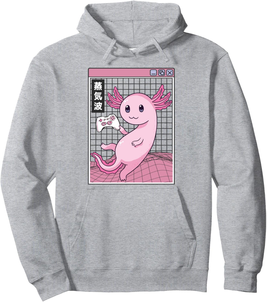 Gaming Axolotl Digital 80er Jahre Japan Style Otaku Anime Vaporwave Pullover Hoodie