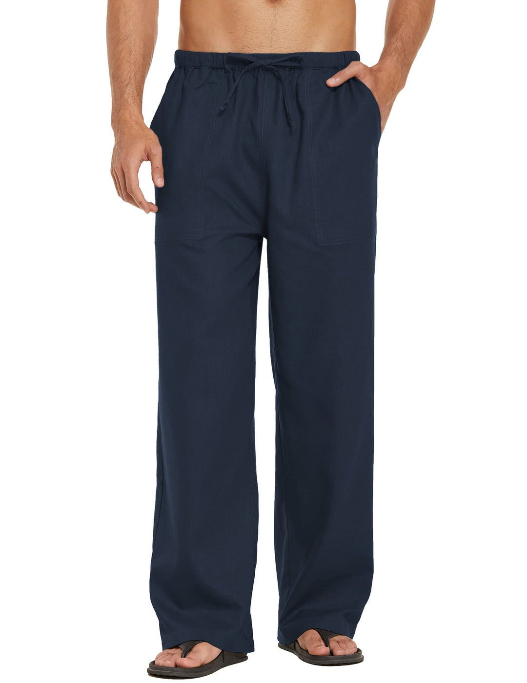 COOFANDY Leinenhose Herren mit Tunnelzug Herrenhose Leicht Sommerhose Freizeithose Einfarbig Leinen