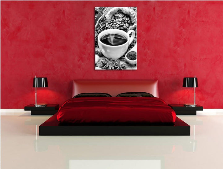 Pixxprint Edler Kaffee und Kaffeebohnen als Leinwandbild/Grösse: 100x70 / Wandbild/Kunstdruck/fertig