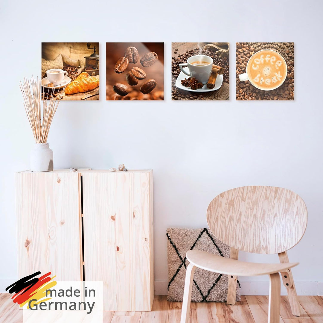 ARTland Glasbilder Wandbild Glas Bild Set 4 teilig je 20x20 cm Quadratisch Kaffee Cafe Coffee Kaffee