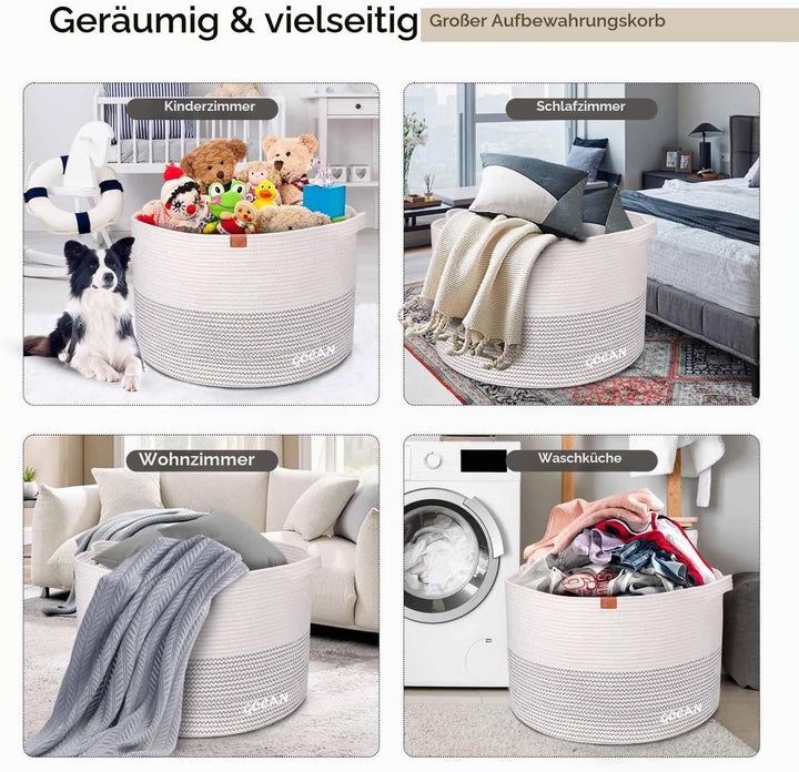 GOCAN Extra grosser Deckenkorb Baumwollseilkorb D55 X H35cm Gewebte Wäschekörbe für Decken Aufbewahr