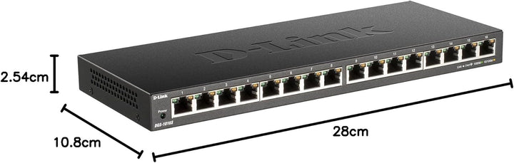 D-Link DGS-1016S 16-Port Unmanaged Gigabit Switch (ohne Lüfter, Low Profile Metallgehäuse, Desktop /