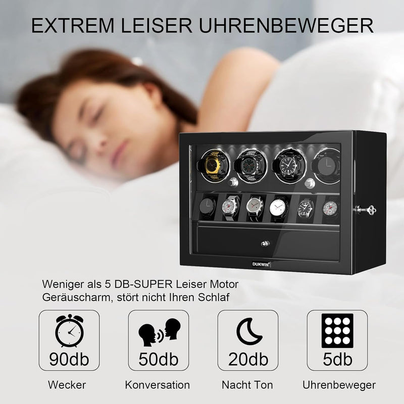 XTELARY Automatische Uhrenbewegerbox für 2/4/6/8 Uhren mit 3/4/5/6 flexiblem Uhrenaufbewahrungsraum