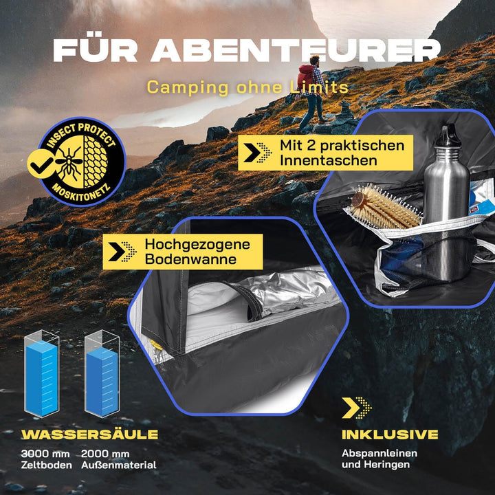 Lumaland Camping Zelt | Leichtes Pop Up Wurfzelt | 2-4 Personen Kuppelzelt | Trekking &amp; Festival Igl