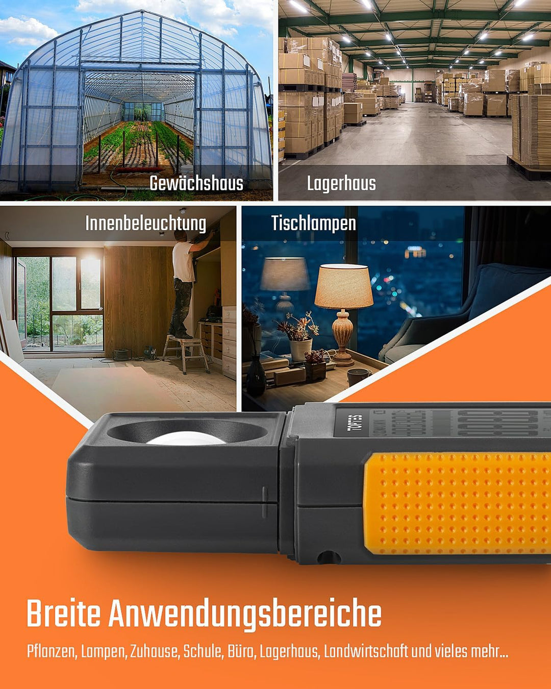 TopTes TS-710 Luxmeter mit 180º drehbarem Sensor, 0-200.000 Lux Lichtmessgerät mit Grosses Backlit L
