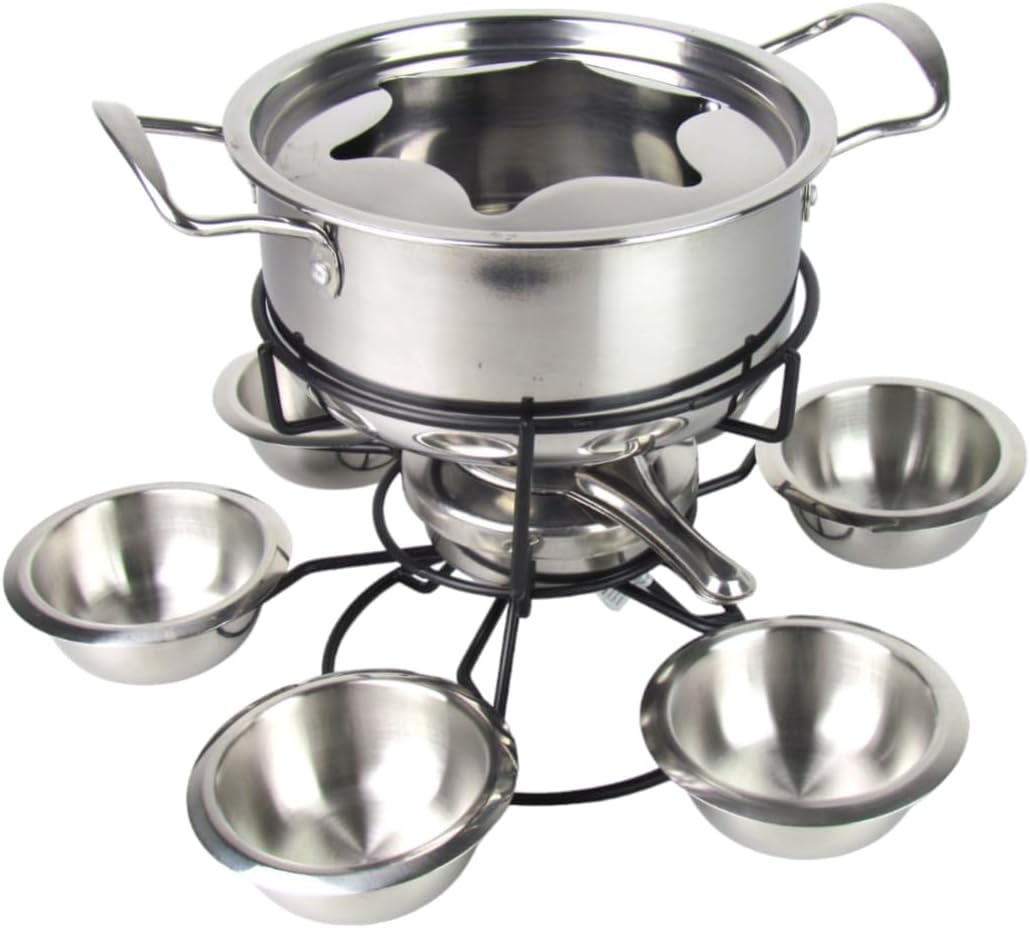 Lentz Fondue-Set aus Edelstahl für 6 Personen | inklusive Besteck | betrieben mit Brennpaste | Topf