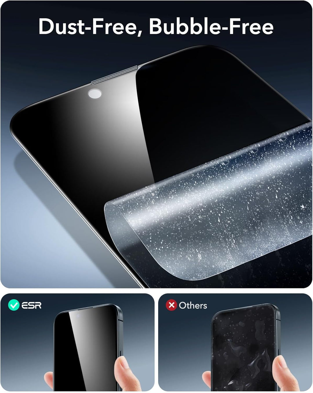 ESR für iPhone 14/13/13 Pro für Panzerglas, 9H+ Display Sichtschutzfolie aus gehärtetem Glas 3 Stück