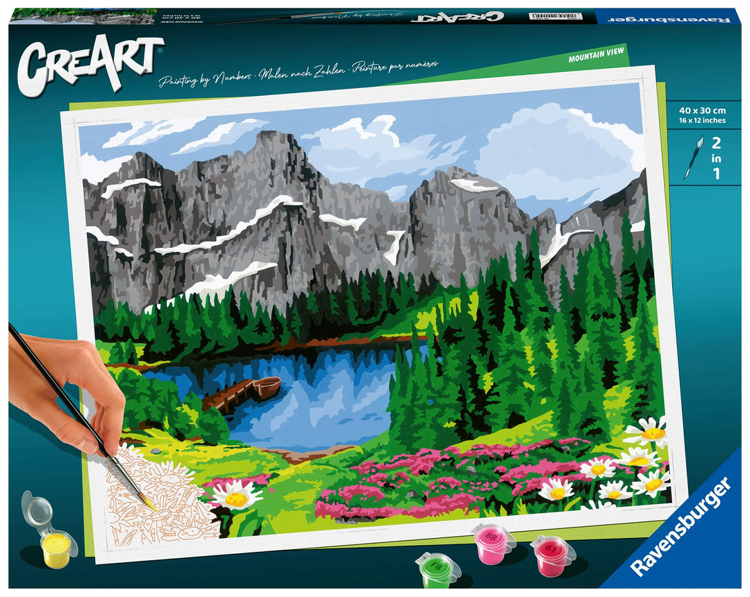 Ravensburger CreArt 20155 - Bergblick - Malen nach Zahlen Erwachsene, DIY Malset mit Pinsel und Acry