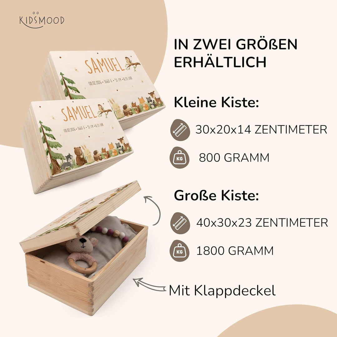 KIDSMOOD - Erinnerungsbox Baby, personalisierte Holzkiste mit Deckel, Ideal zur Aufbewahrung von Eri