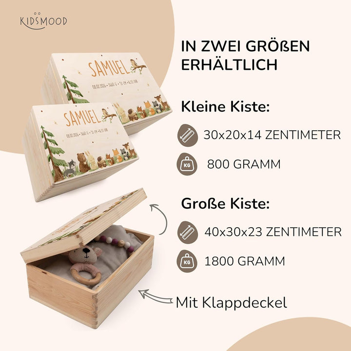 KIDSMOOD - Erinnerungsbox Baby, personalisierte Holzkiste mit Deckel, Ideal zur Aufbewahrung von Eri
