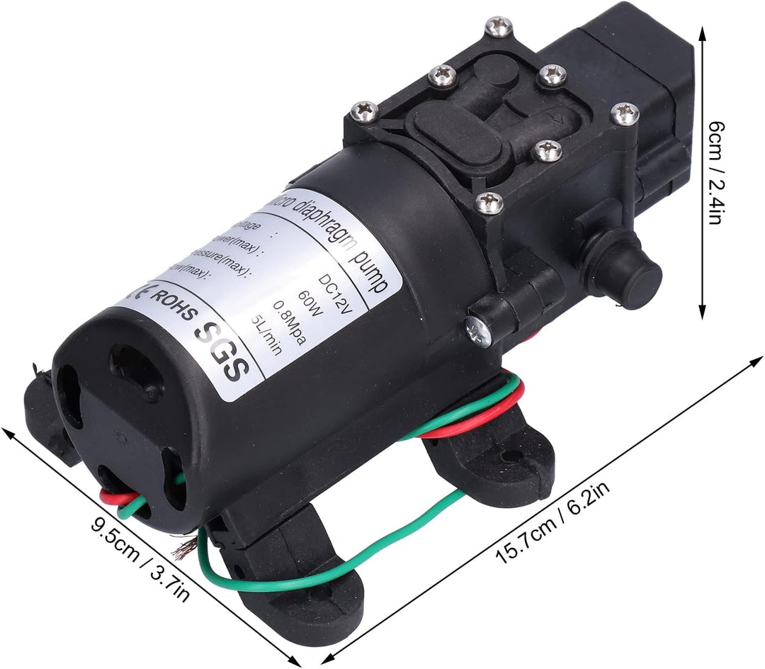 12-V-Membranpumpe, 60 W, 5 L/min, 0,8 MPa, Grosser Durchfluss, Selbstansaugende Sprühpumpe mit Autom