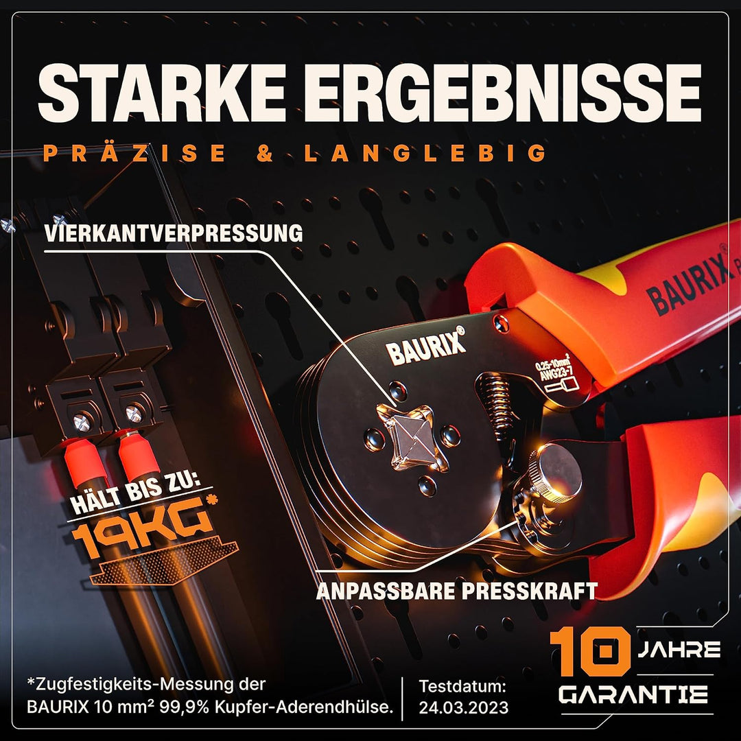 BAURIX® Crimpzange Aderendhülsen – Selbsteinstellende Aderendhülsenzange 0,25–10 mm² - Elektriker We