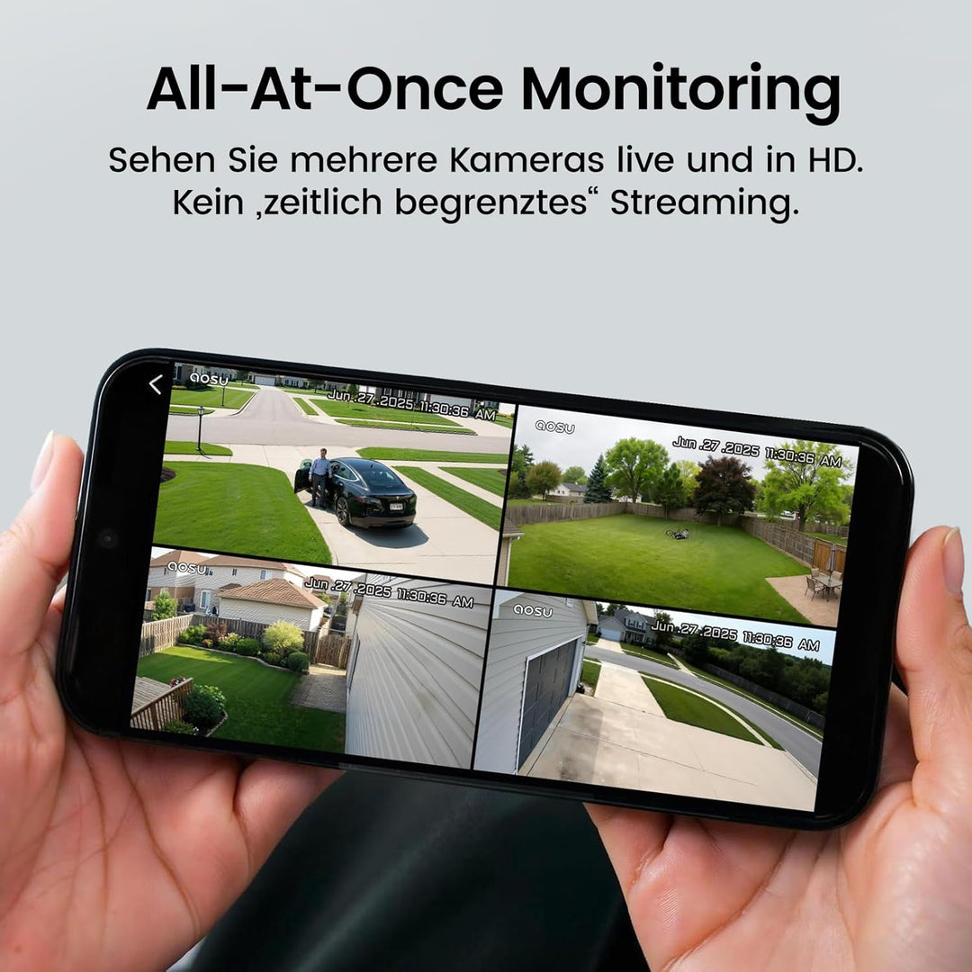 aosu 4K UHD D1 Max Überwachungskamera Aussen Solar Akku für Neue aosuBase, 6 Cam-Kit, TrueColor Nach