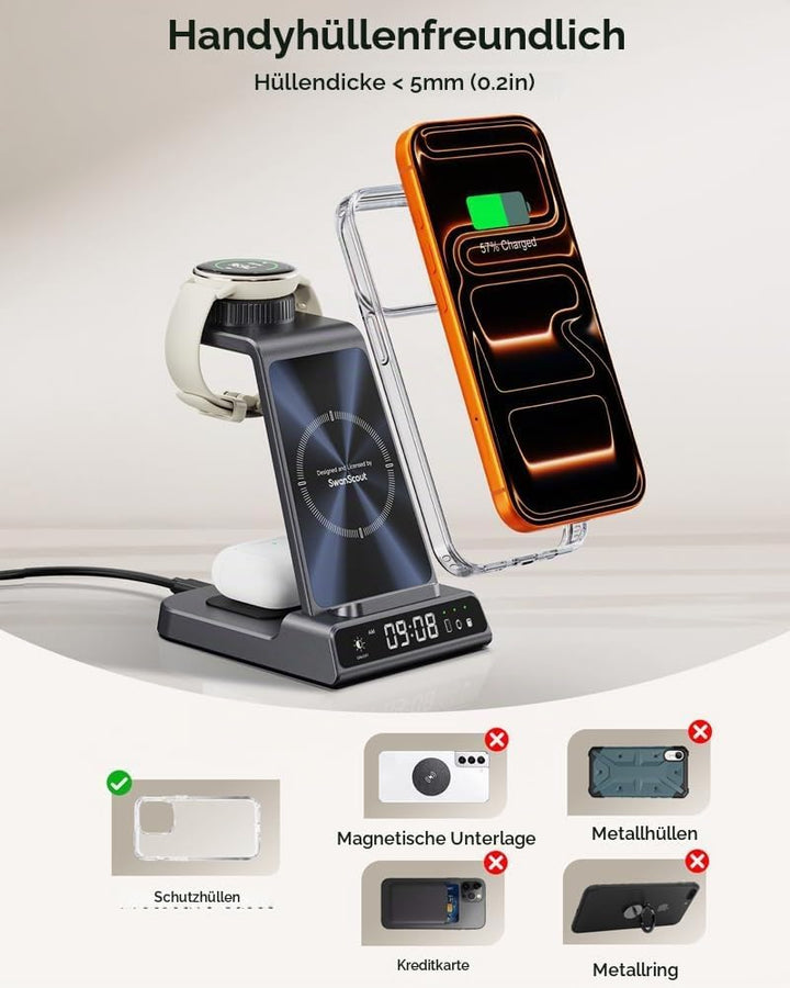 3 in 1 Kabellose Ladestation für Garmin Uhr Vivoactive/Venu/Forerunner/Instinct/Fenix/Epix 2, Ladege