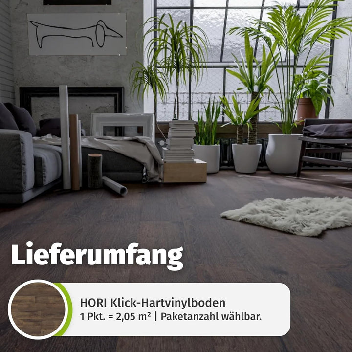 HORI Klick Hartvinylboden Rigid SPC Landhausdiele XL Holzoptik - Klick-Vinyl mit Trittschalldämmung
