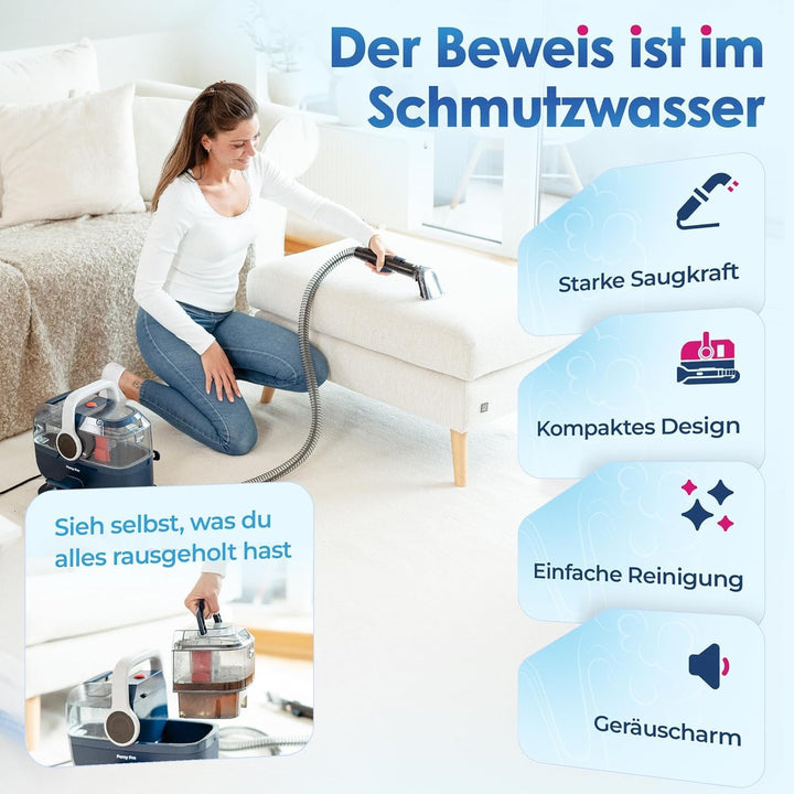 Primavella Waschsauger mit Dampffunktion - Polsterreiniger Gerät PRO – 1800W Nasssauger mit 13kPa Sa