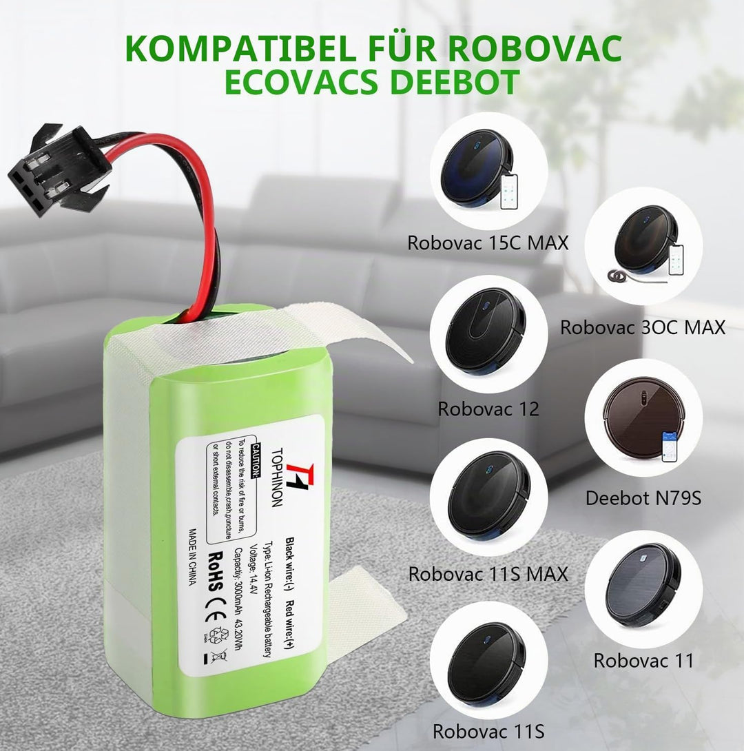 HT TopHinon 14.4V 3000mAh Li-ion Ersatzakku für Conga Excellence 950 990 1090 1790 1990, Eufy RoboVa