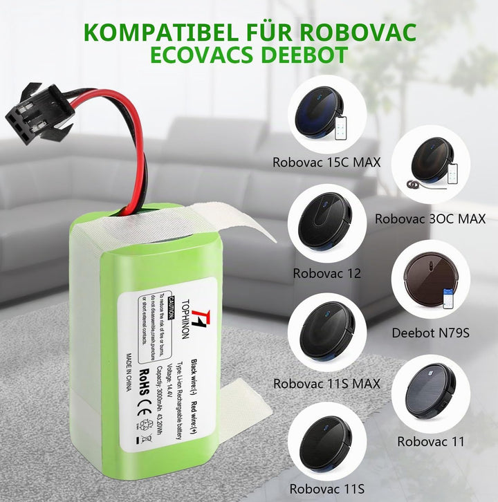 HT TopHinon 14.4V 3000mAh Li-ion Ersatzakku für Conga Excellence 950 990 1090 1790 1990, Eufy RoboVa