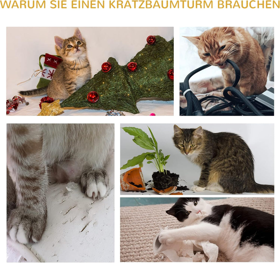 PawHut Kratzbaum 91 cm Katzenturm mit Sisalstämme, Plattform, Kissen mehrstöckiger Katzenkratzbaum,