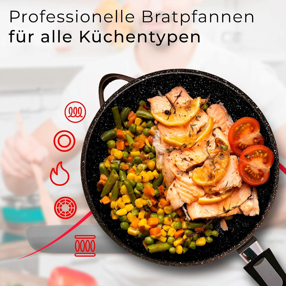 briebe Pfannenset Induktion 2 Abnehmbare Griffe 2-Teilig Pfannen Tiefe 24cm, 28cm mit Glasdeckel Gus