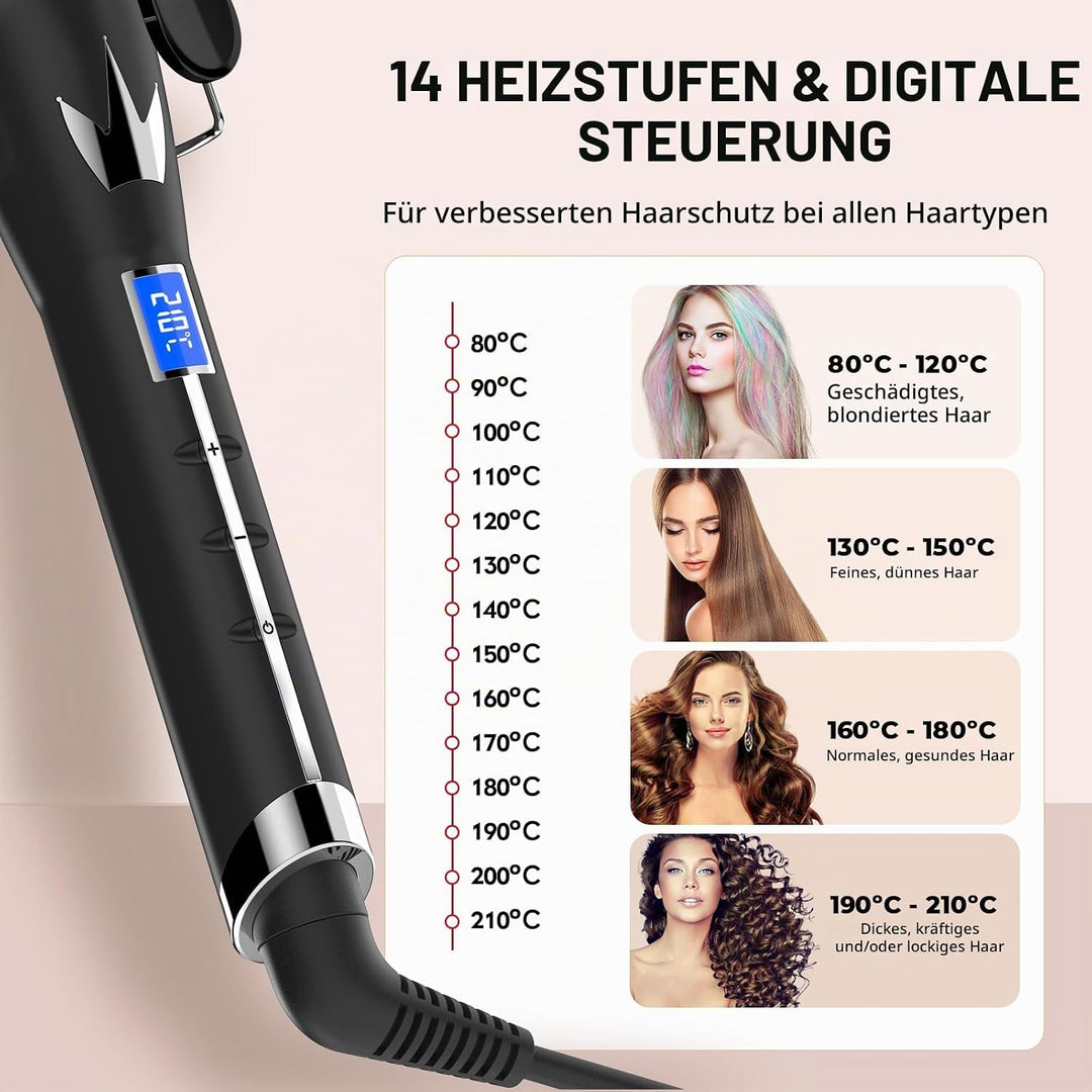 Welleneisen 3 Fässer Lockenstab KLEINE WELLEN Φ22mm, AIMERVO Waver 14 Temperaturstufen 80-210℃, für