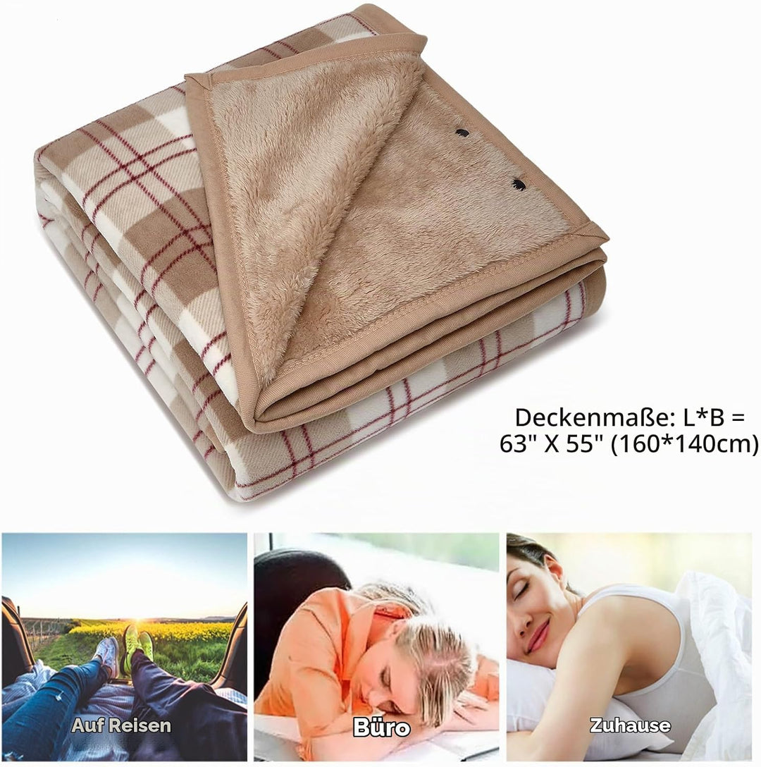 Damen Poncho Fleece Tragbare Decke, Karierte Schossdecke Bequemer Poncho Plüschdecken Überwurf Schal