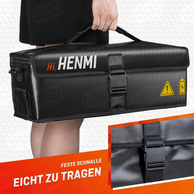 HENMI Ebike Akku Tasche, 1000 °C Feuerfest Zum Sicheren Lagern, Transportieren, Laden, 41 x 13 x 12