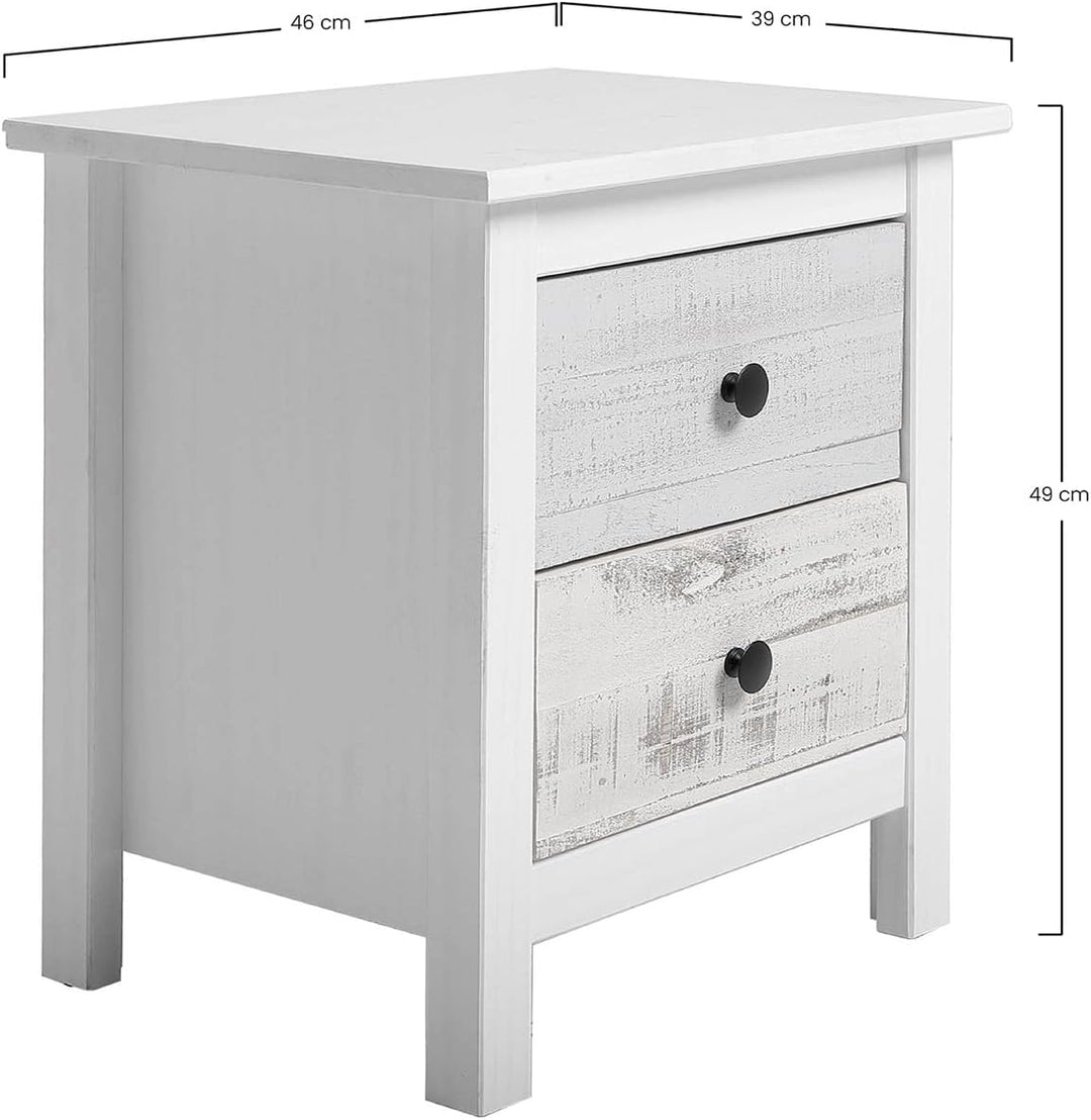 VS Venta-stock Magda Nachttisch Nachtschrank Kommode mit 2 Schubladen Weiss und mehrfarbige Schublad