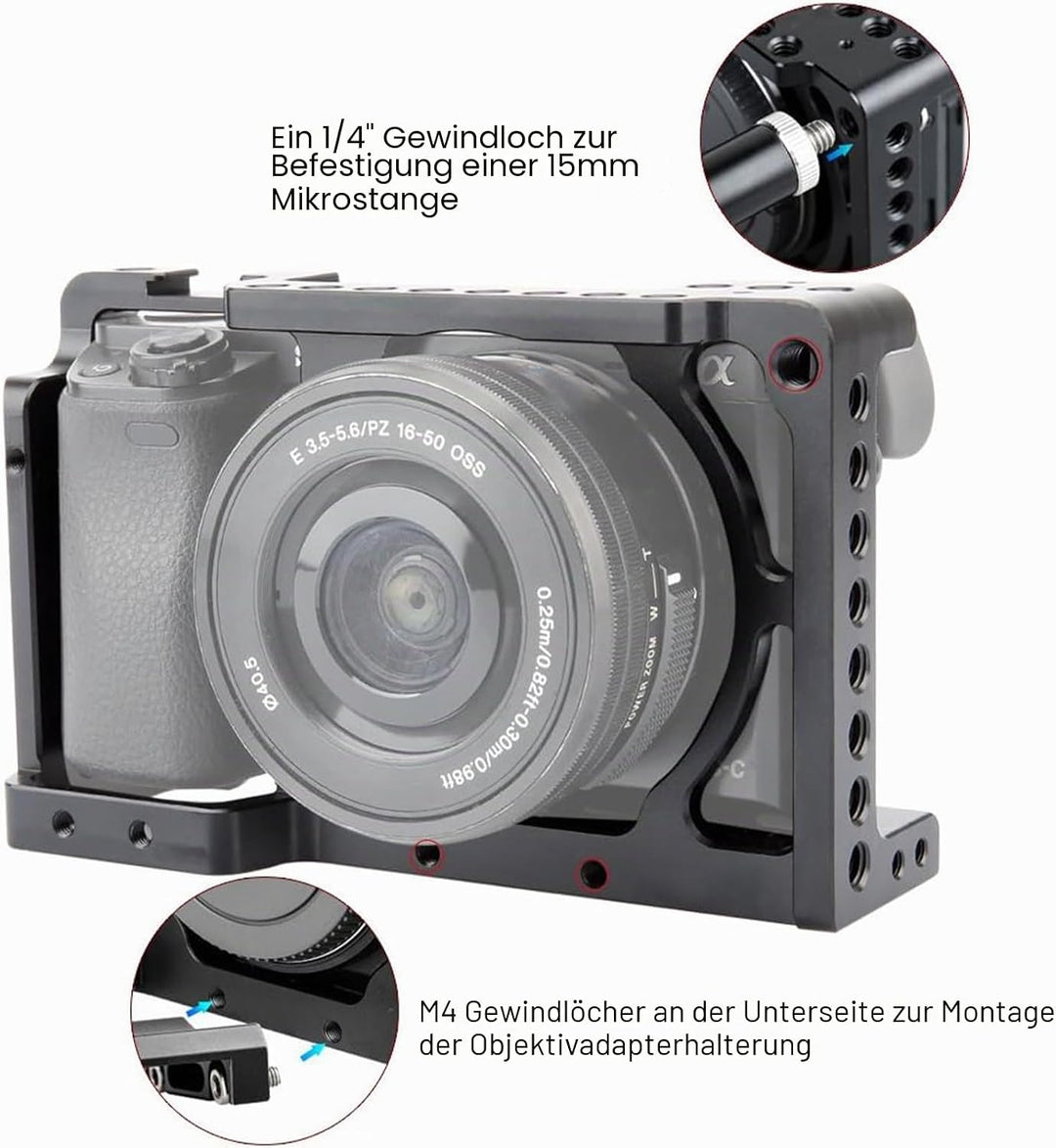 NICEYRIG Aluminium Kamera Käfig für Sony A6100 A6400 A6300 A6000 NEX7 mit 1/4” Gewinde und Cold Shoe