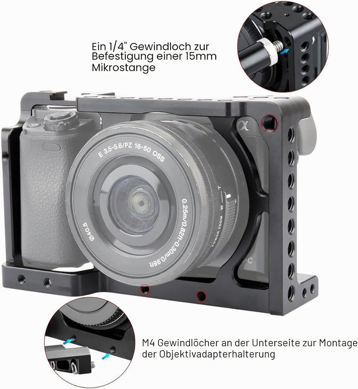 NICEYRIG Aluminium Kamera Käfig für Sony A6100 A6400 A6300 A6000 NEX7 mit 1/4” Gewinde und Cold Shoe