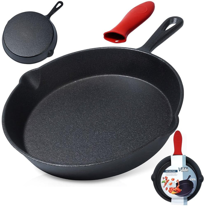 Vilde Gusseisenpfanne Eisenpfanne Grillpfanne aus Gusseisen mit Silikon-Griffschutz CAST LINE 25 cm