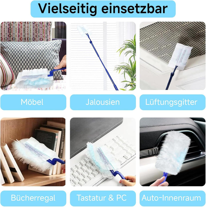 80 Stück Staubmagnet Nachfüllpack, Kompatibel mit Swiffer, Duster Set mit Teleskopstange & Handgriff