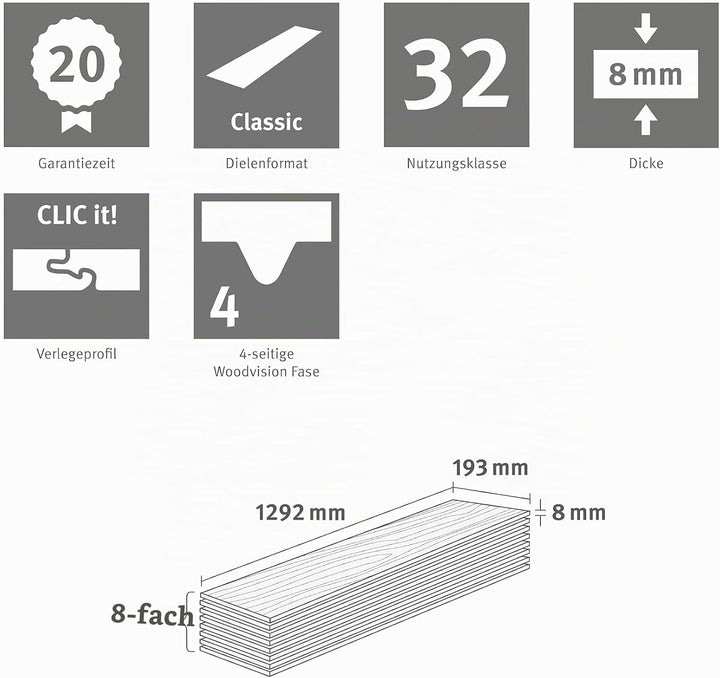Laminat NL2133 Baronia Eiche sand 1292 x 193 x 8mm