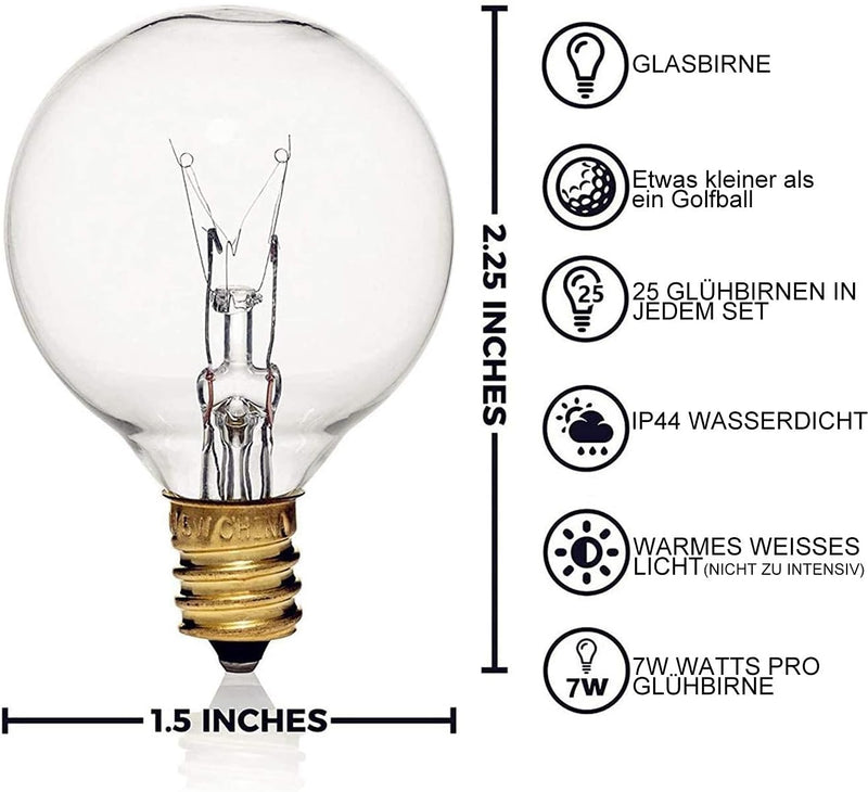 G40 Globe Klar Ersatz Glühbirnen 25 Stück 7W Wolfram Edison Glühbirnen E12 Sockel 2200k Warmweiss f