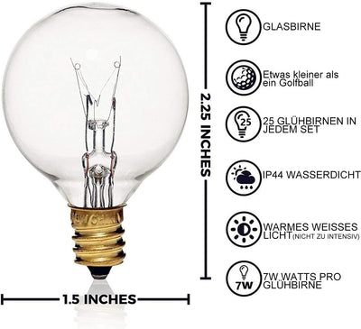 G40 Globe Klar Ersatz Glühbirnen 25 Stück 7W Wolfram Edison Glühbirnen E12 Sockel 2200k Warmweiss f