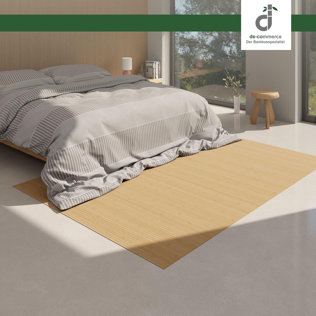 DE-COmmerce Bambusteppich Massive Pure, 200x250 cm, 17mm gehärtete Stege, Teppich ohne Bordüre, Bamb