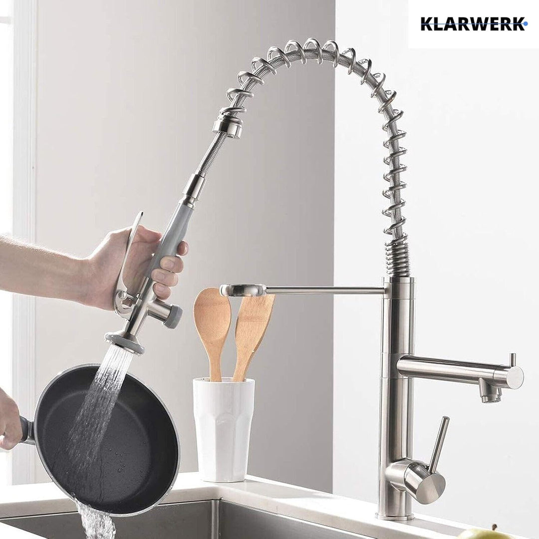 Ben | Gastronomie Chrom Silber Küchenarmatur| Zwei Brausen | Edelstahl Professional Wasserhahn Küche