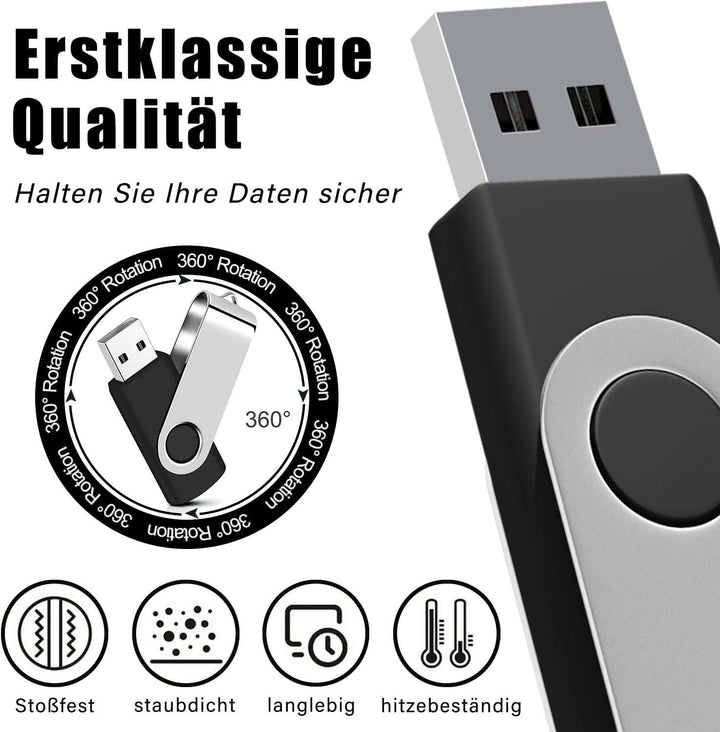 EASTBULL Einklappbarer 4GB USB 2.0 Transmemory Memory Stick, 10 stück Schwarz 4GB Schwarz, 4GB Schwa