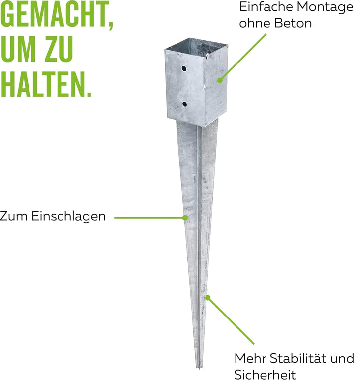 Alberts 211301 Einschlag-Bodenhülse | für Vierkantholzpfosten | feuerverzinkt | 91 x 91 mm | Gesamtl