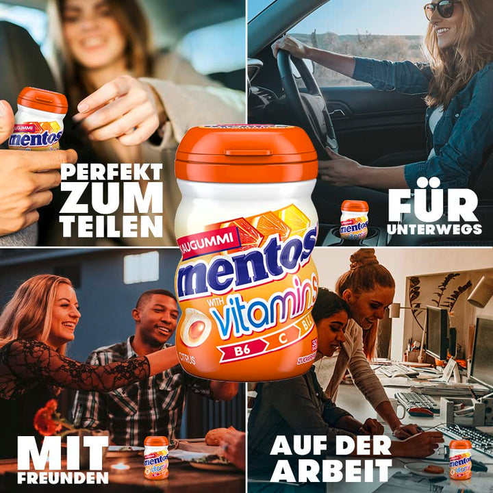 Mentos Kaugummi Vitamins Citrus, 6 Boxen zuckerfreie Chewing Gums mit Citrus-Geschmack, flüssiger Fü
