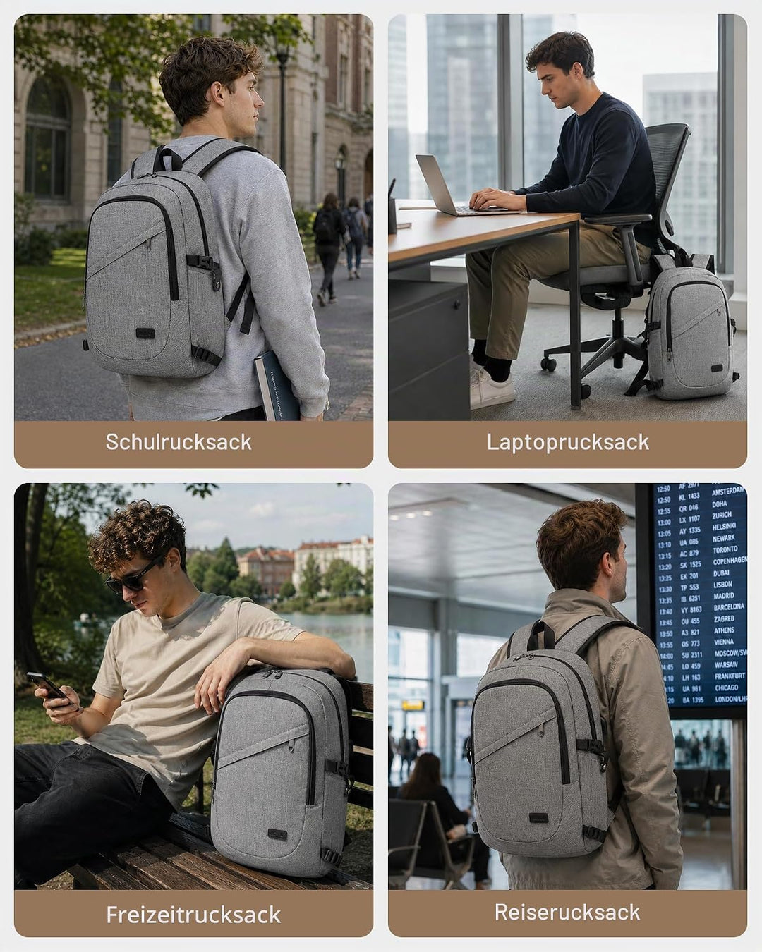 KONO Laptop Rucksack für Herren und Damen, Wasserdichter und Diebstahlsicher Business Laptoprucksack