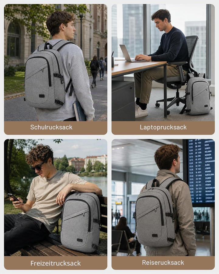 KONO Laptop Rucksack für Herren und Damen, Wasserdichter und Diebstahlsicher Business Laptoprucksack